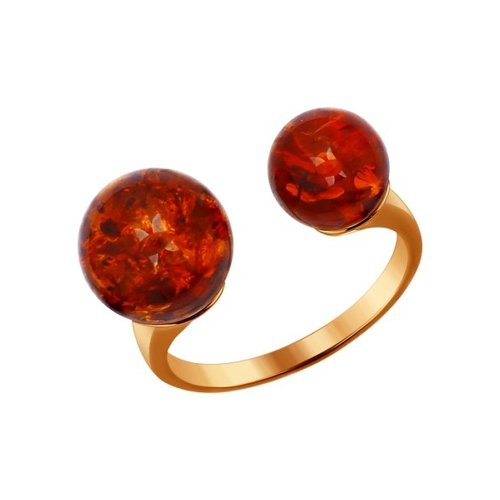 Кольцо из золочёного серебра с коричневым янтарём (пресс.)