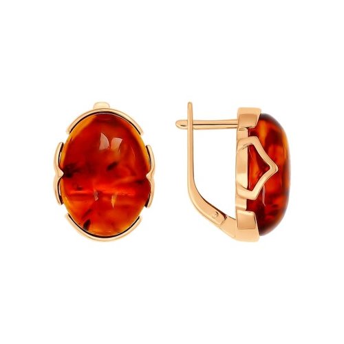 Серьги из золочёного серебра с коричневым янтарём (пресс.)