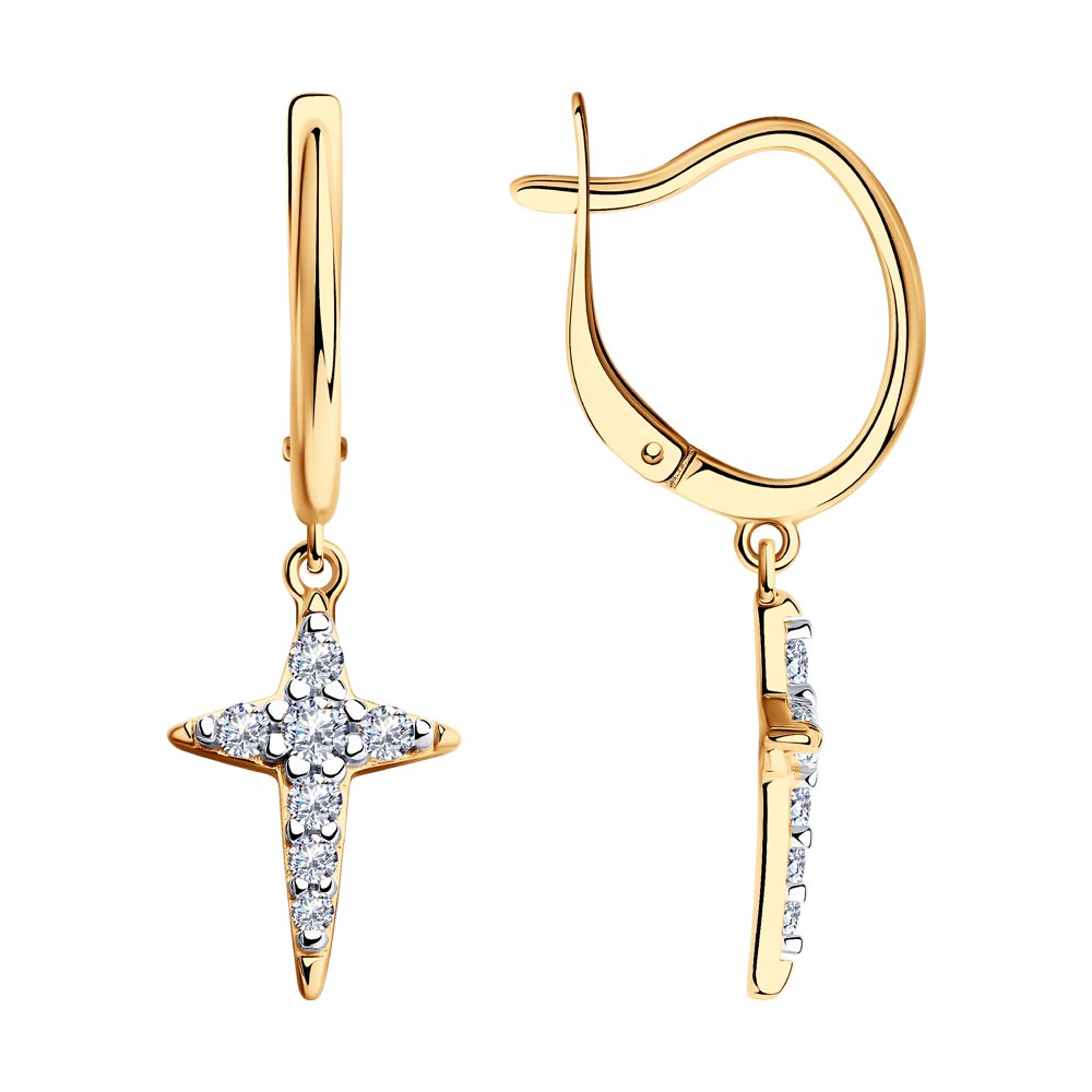 Серьги из золочёного серебра с фианитами