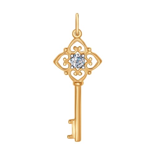 Подвеска в виде ключа из золочённого серебра фианитом