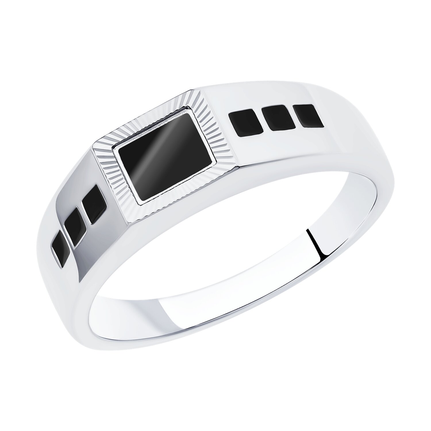 Кольцо из серебра с алмазной гранью и эмалью