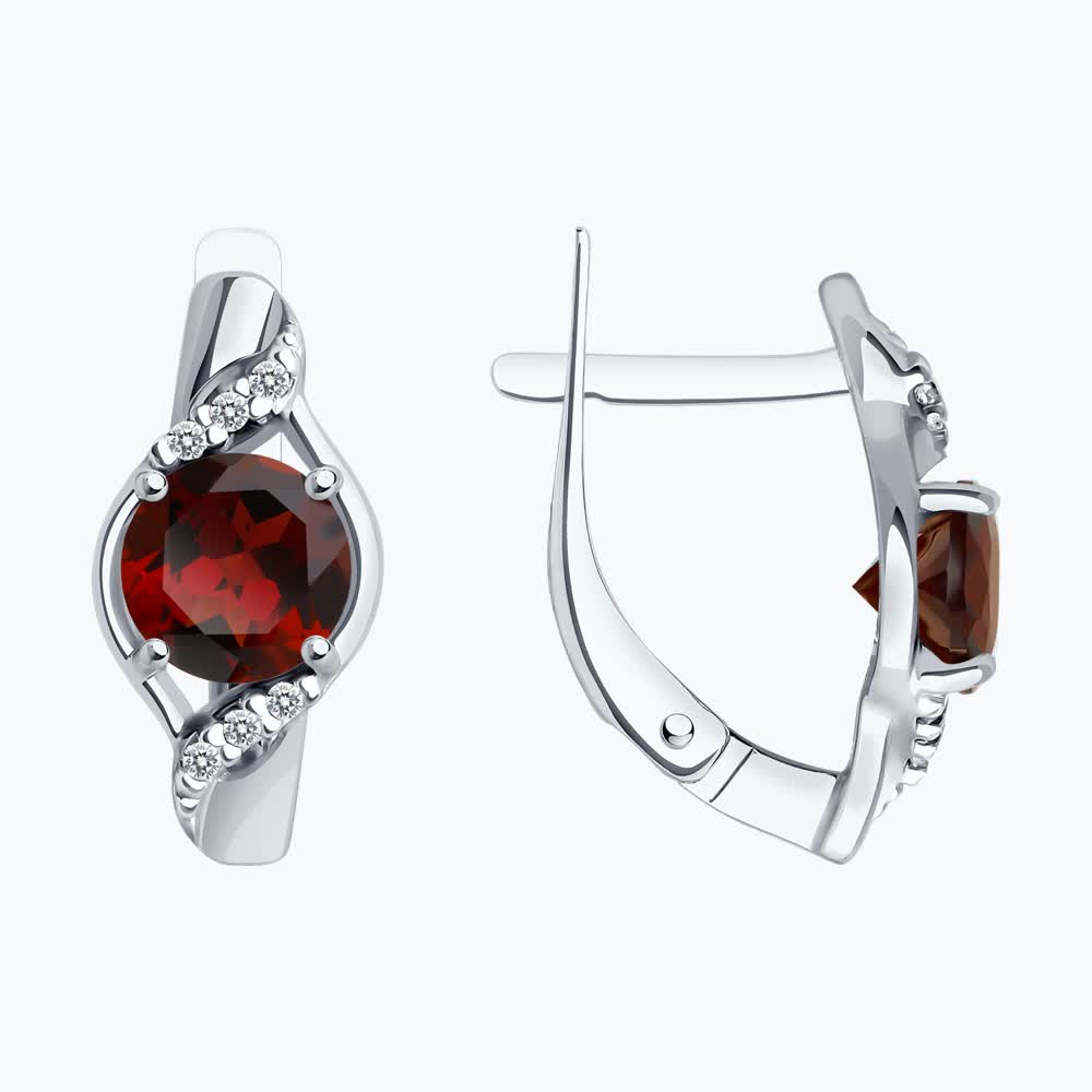 Серьги из серебра с гранатами и фианитами