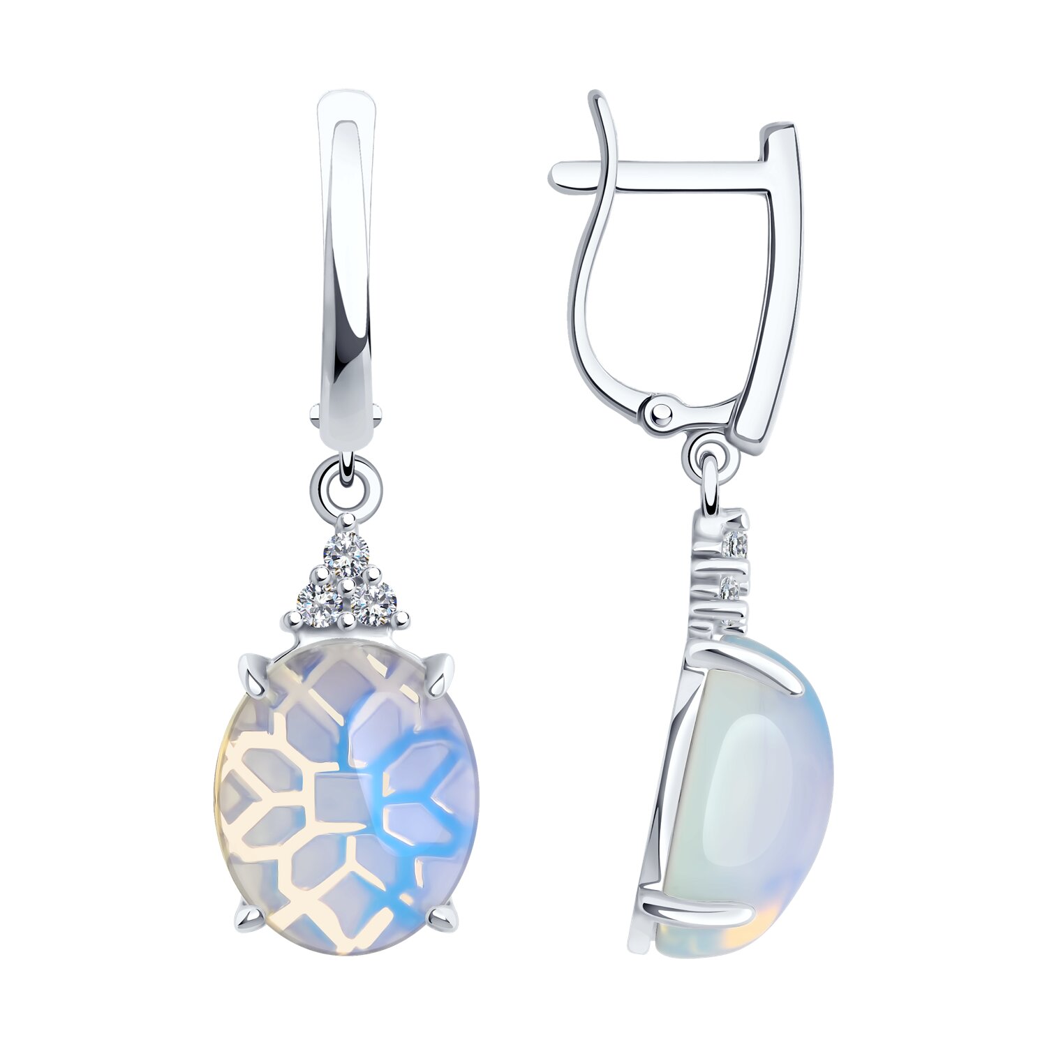 Серьги из серебра с опалитами и фианитами