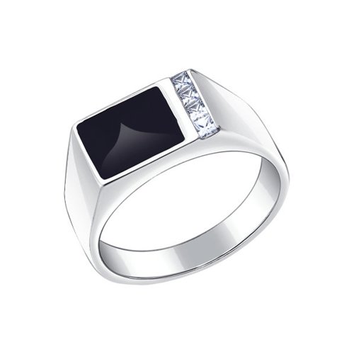 Печатка из серебра с эмалью с фианитами