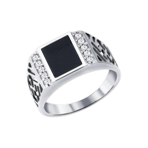 Печатка из серебра с эмалью с фианитами