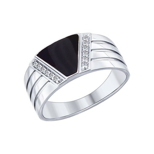 Кольцо из серебра с эмалью с фианитами