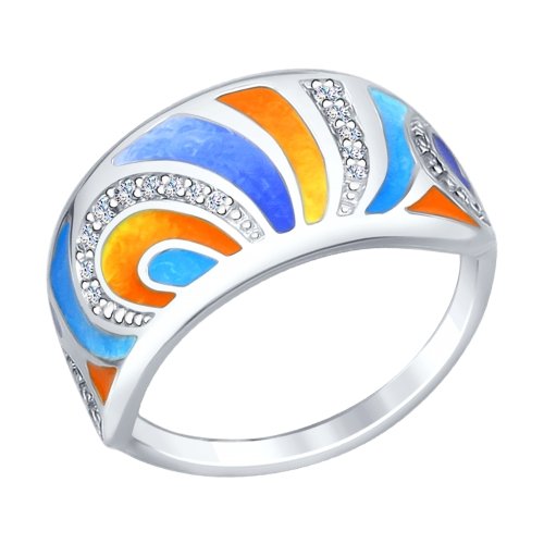 Inel din argint cu zmalt si fianite