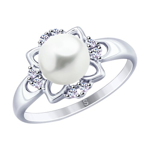 Кольцо из серебра с жемчугом и фианитами