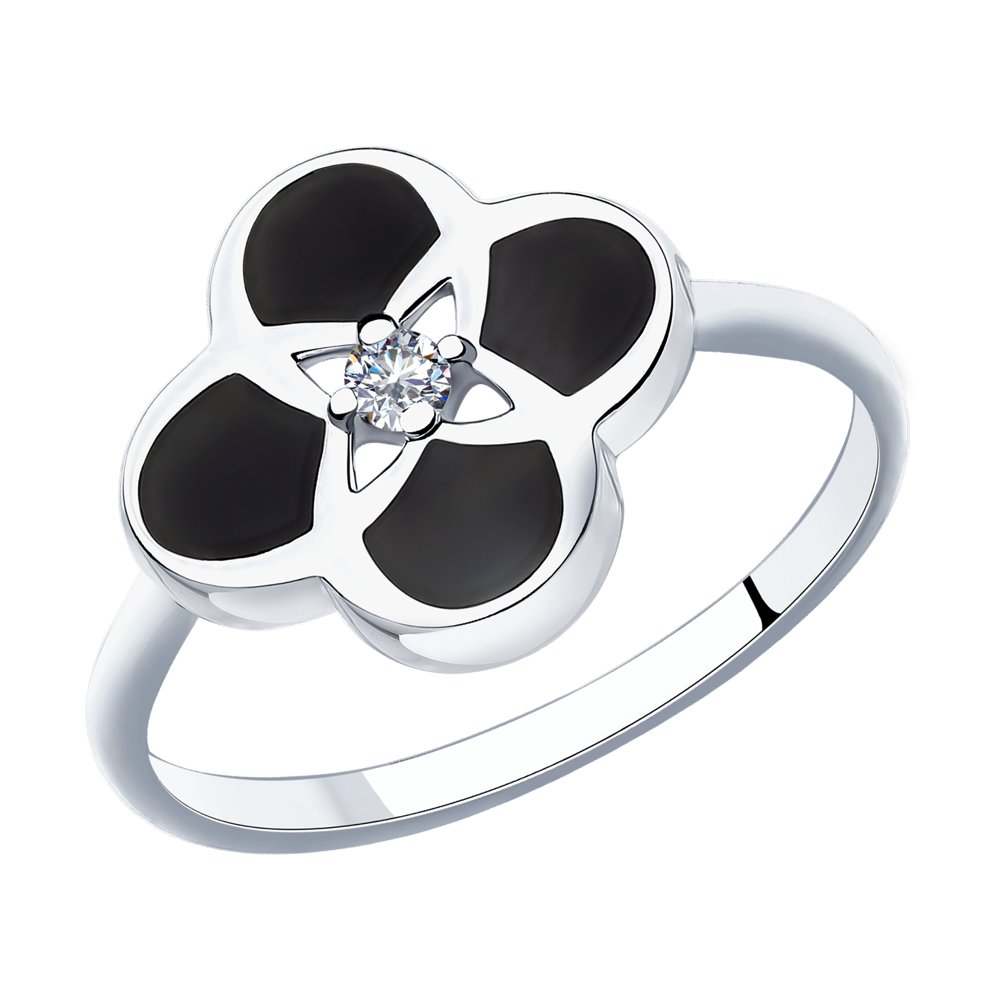 Кольцо из серебра с эмалью и фианитом