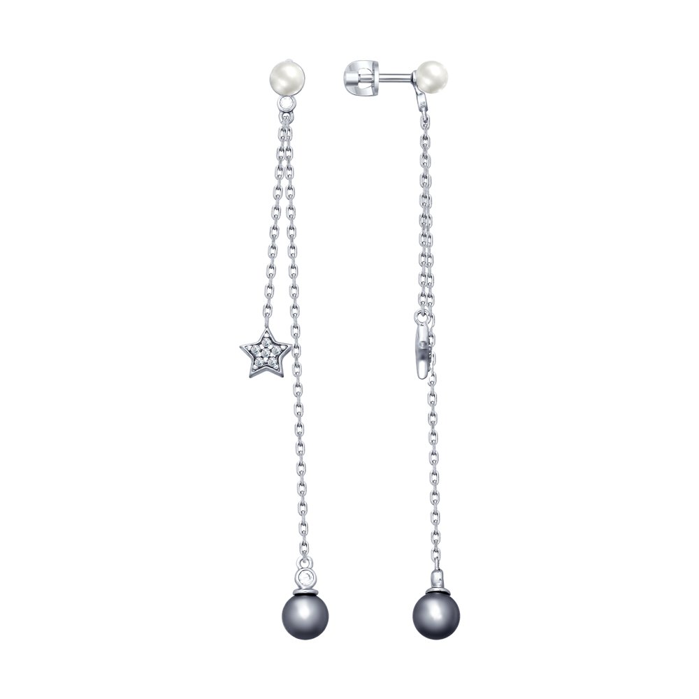 Серьги из серебра с жемчугом Swarovski и фианитами