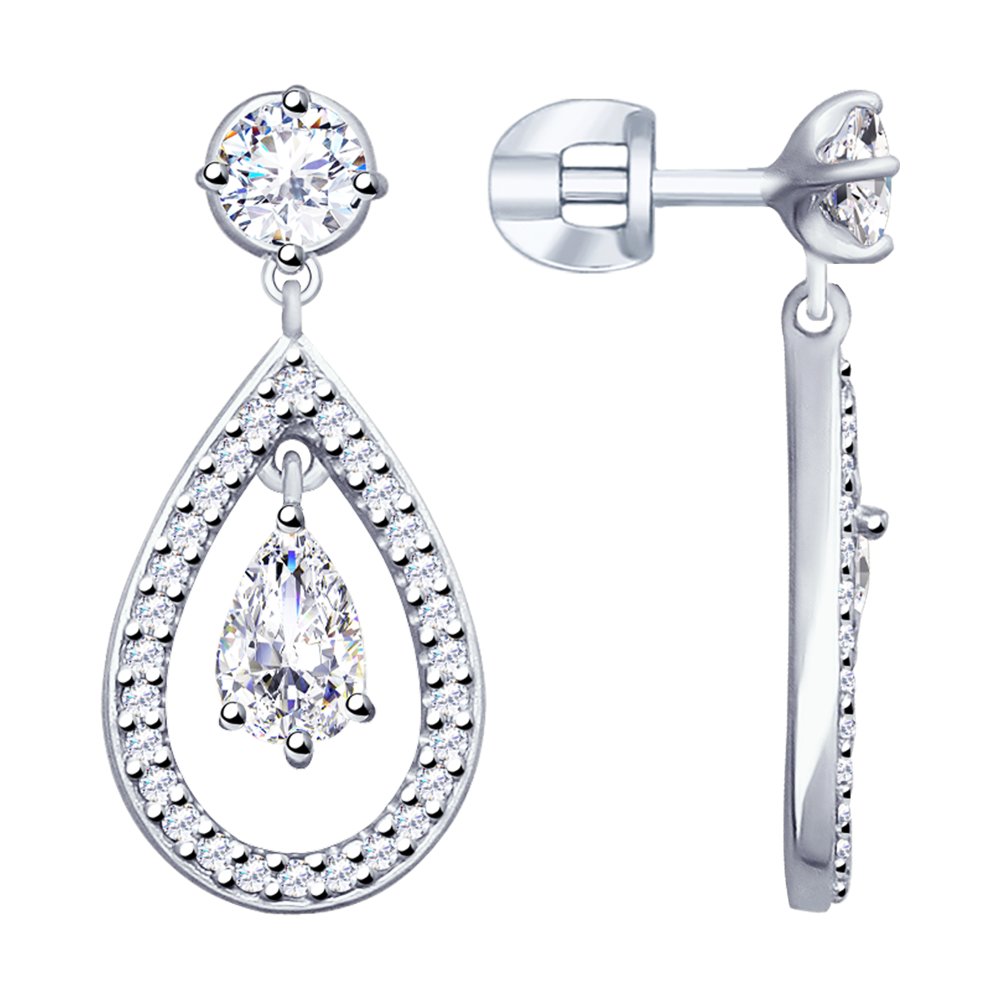 Серьги из серебра с фианитами
