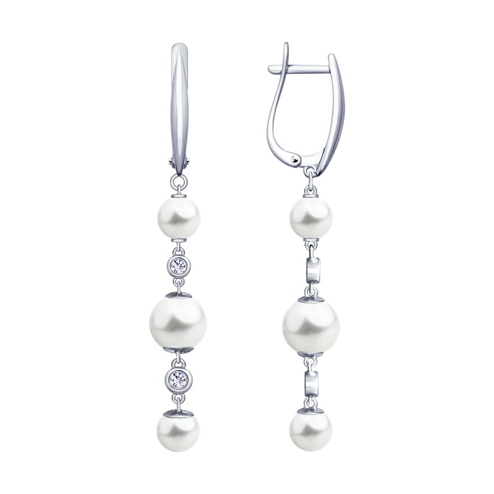Серьги из серебра с жемчугом Swarovski и фианитами