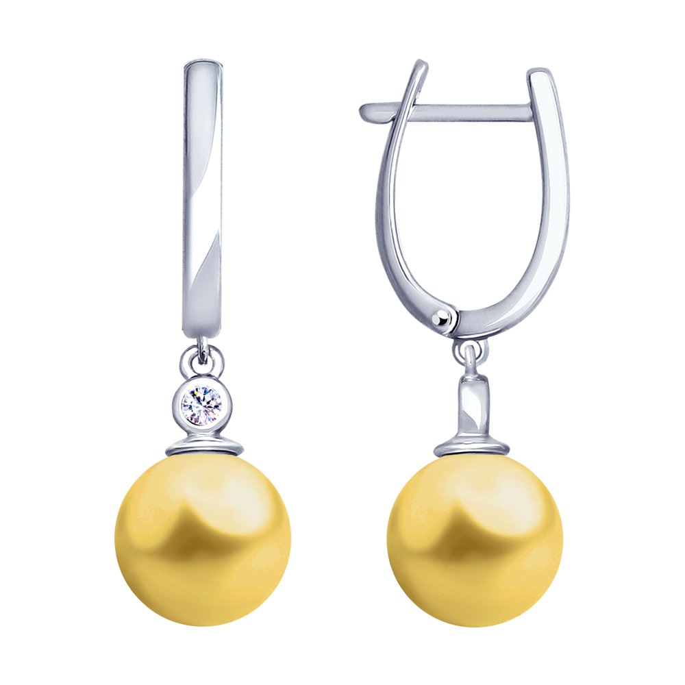 Серьги из серебра с жемчугом Swarovski и фианитами