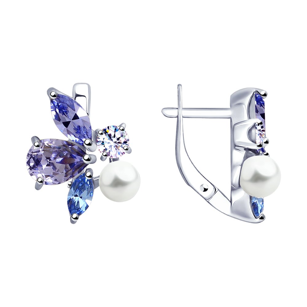 Серьги из серебра с жемчугом Swarovski и кристаллами Swarovski