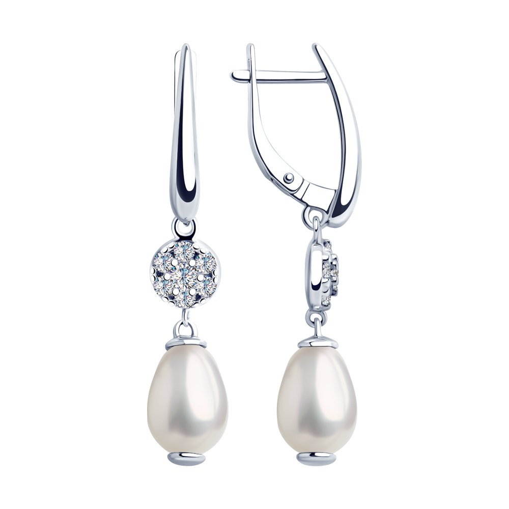 Серьги из серебра с жемчугом Swarovski и фианитами