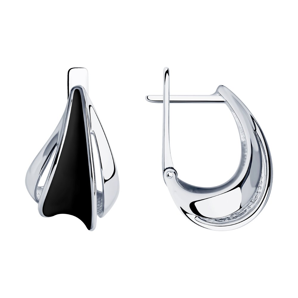 Серьги из серебра с родированием и эмалью