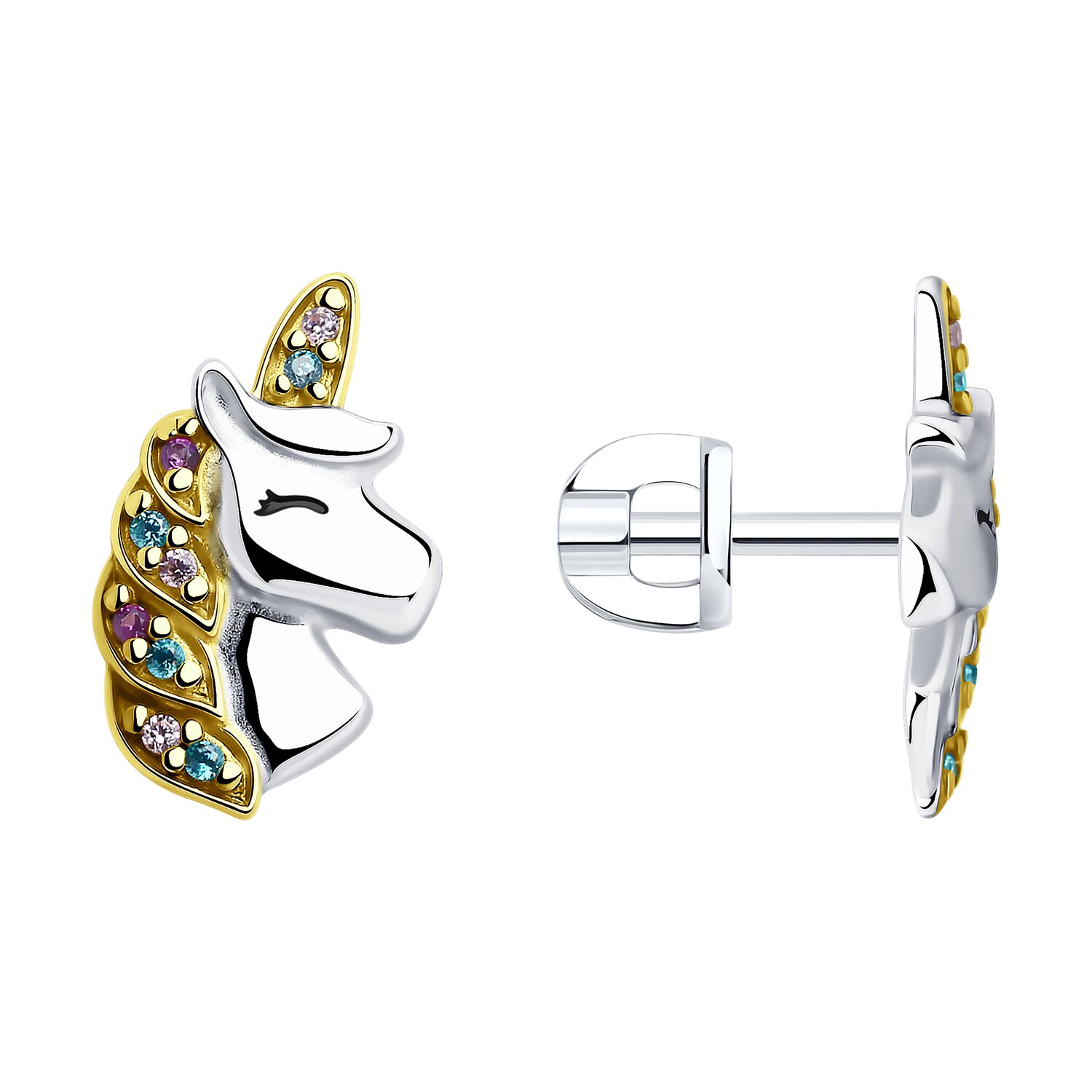 Серьги из золочёного серебра с фианитами