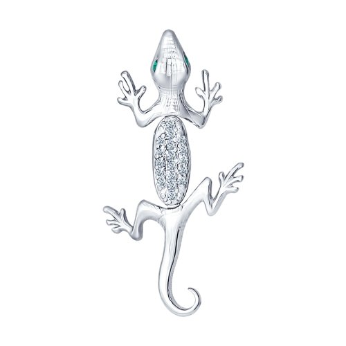 Серебряная подвеска 'Ящерица' с зелёными фианитами