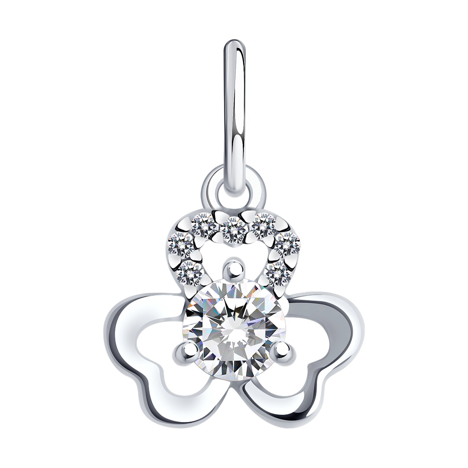 Подвеска клевер из серебра с фианитами