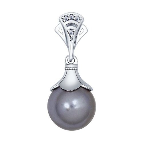 Подвеска из серебра с жемчугом и фианитами