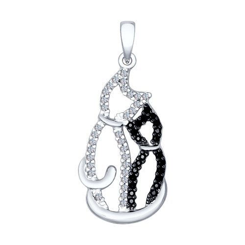 Подвеска из серебра с бесцветными и чёрными фианитами