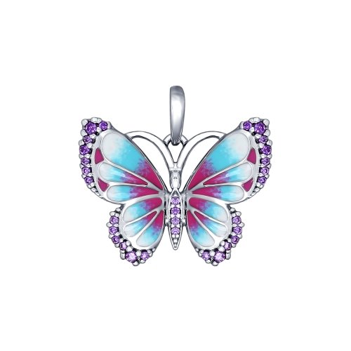 Подвеска в виде бабочки с эмалью и фианитами