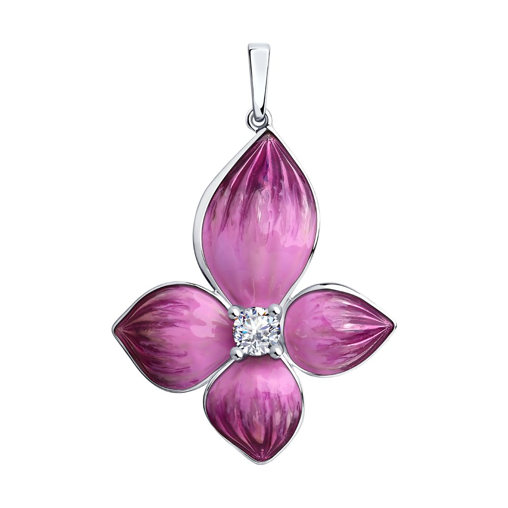 Подвеска из серебра с эмалью и фианитом