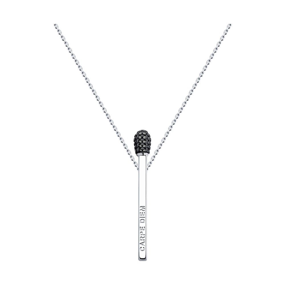 Колье «Спичка» из серебра с фианитами