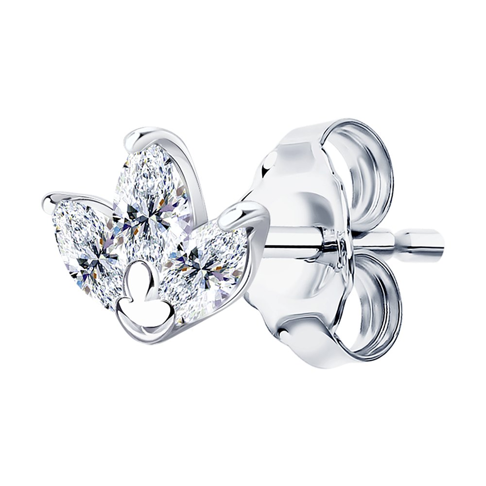 Серьга из серебра с фианитами