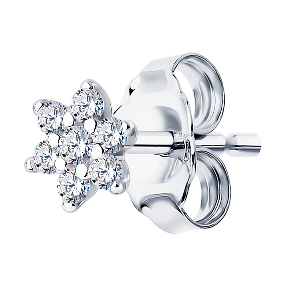 Серьга из серебра с фианитами