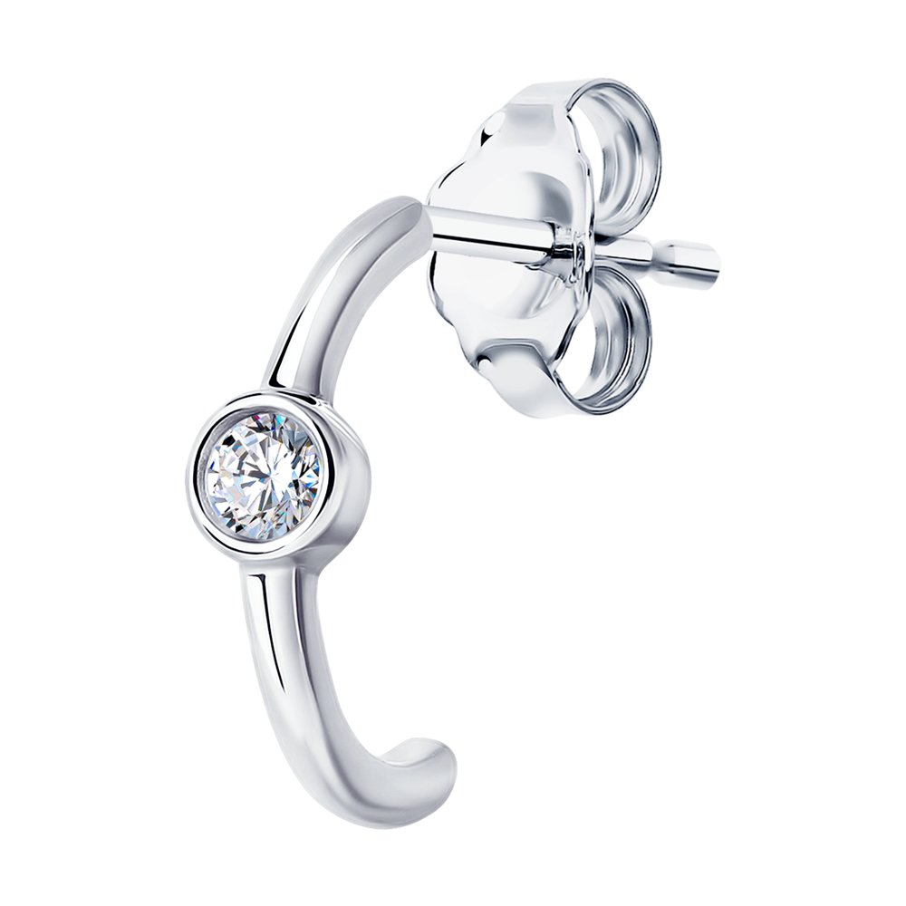 Серьга из серебра с родированием с фианитом