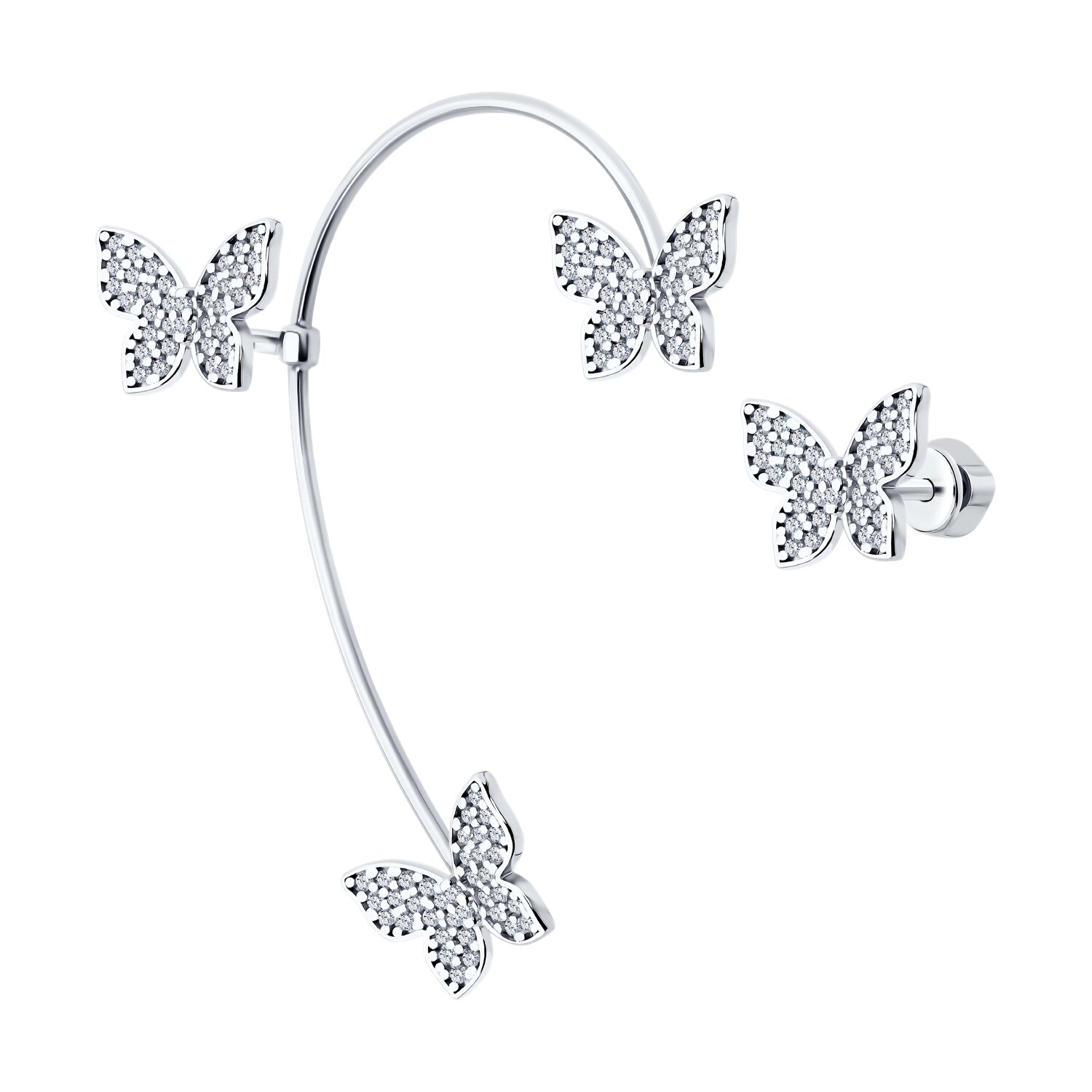 Серьга из серебра с фианитами